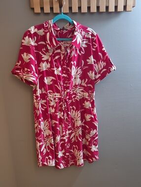 H by Halston Fuchsia and White Floral Mini Shirt Dress